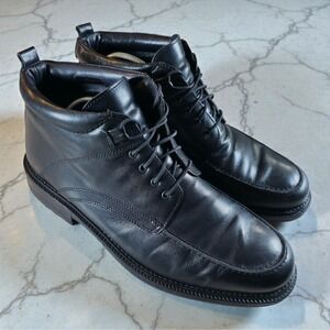 Vintage Florsheim Ankle Boots Chukka Moc Toe Black Leather Mens 12 Made In Italy